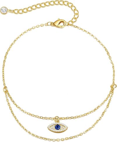 Ankle Bracelets for Women 14k Real Gold Silver Plated Anklets Freshwater Pearl Seashell Mermaid Heart Evil Eye Charms Adjustable Chain Waterproof Hypoallergenic Body Jewelry Cute Trendy Gifts in Saudi Arabia