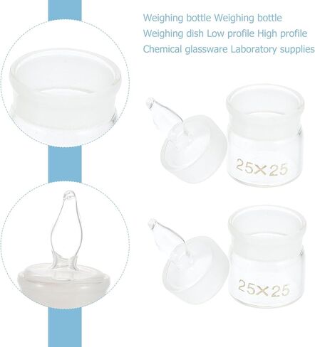 Holibanna 5 قطع زجاجات وزن زجاجية مع غطاء منخفض الشكل 25 × 25 مم لعينات مختبرية وزن الجرار مجموعة أدوات زجاجية كيميائية للتجربة العلمية in Kuwait
