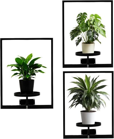 CanVrinxol Vertical Garden Plant Frame, Metal Wall Hanging Plant Holder for Indoor Outdoor Decor, Includes 2 Black Modern Picture Frame Plant Stands (3 pack rectangle) in Saudi Arabia