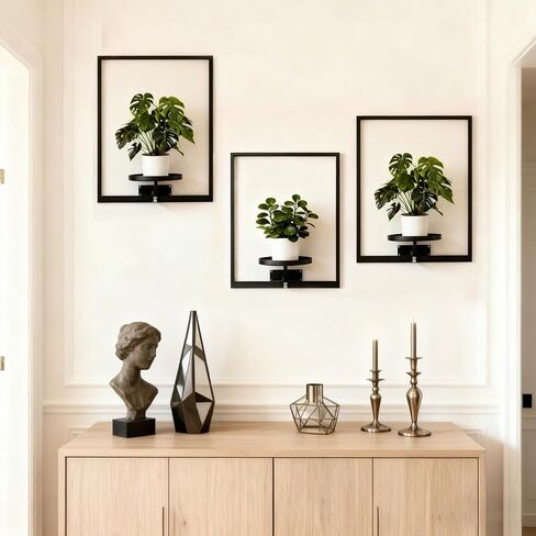 CanVrinxol Vertical Garden Plant Frame, Metal Wall Hanging Plant Holder for Indoor Outdoor Decor, Includes 2 Black Modern Picture Frame Plant Stands (3 pack rectangle) in Saudi Arabia