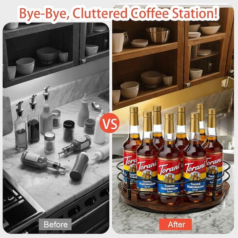 حامل شراب القهوة الدوار من فيرنلانديا، منظم قرص معدني 12 بوصة 9 زجاجات للمنزل أو المقهى - دوران سلس 360 درجة يوفر المساحة، قوي وسهل التنظيف (الزجاجات غير متضمنة) in Kuwait