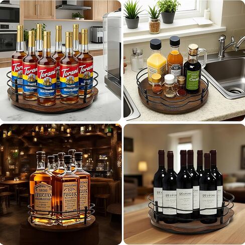 حامل شراب القهوة الدوار من فيرنلانديا، منظم قرص معدني 12 بوصة 9 زجاجات للمنزل أو المقهى - دوران سلس 360 درجة يوفر المساحة، قوي وسهل التنظيف (الزجاجات غير متضمنة) in Kuwait