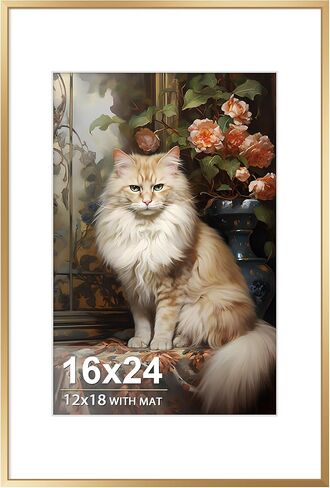 22.375x34 Metal Poster Frame - 22.375 x 34 Aluminum Picture Frame with Mat for 18x24 Photo, Tempered Glass Cover, Black Wall Hanging Photo Frame for Home Décor in Saudi Arabia