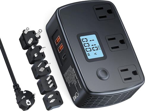 محول سفر عالمي 220 فولت إلى 110 فولت مع 3 منافذ تيار متردد + 2 QC3.0 + 1 PD30W + شاشة LCD، محول جهد 250 واط محول طاقة للسفر لمجموعة محولات الطاقة للاتحاد الأوروبي/المملكة المتحدة/الاتحاد الأفريقي/إيطاليا/آسيا/جنوب أفريقيا... in Kuwait