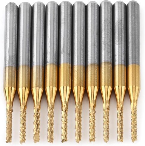 Yctze 1.5mm End Mill Tungsten Coating Engraving Bit, CNC PCB Cutting Tool with 1/8' Shank, Pack of 10, for Cutter and Downcut 2mm 1/16 Tasks in Saudi Arabia