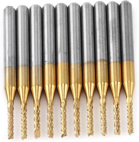 Yctze 1.5mm End Mill Tungsten Coating Engraving Bit, CNC PCB Cutting Tool with 1/8' Shank, Pack of 10, for Cutter and Downcut 2mm 1/16 Tasks in Saudi Arabia
