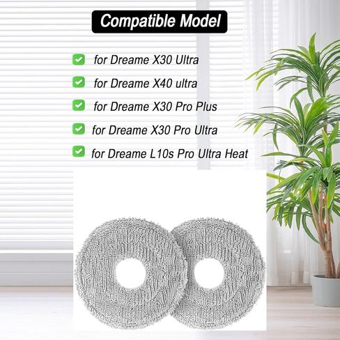2-Pack Mop Pads for Dreame L40 Ultra/L10S Ultra/ L10S Ultra Gen2/X40 Ultra/L10s Pro Ultra Heat/L20 Ultra/ L10S Plus/X30 Ultra/X40 Master/L10 Ultra Robot Vacuum, Washable Microfiber Replacement Pads in Saudi Arabia