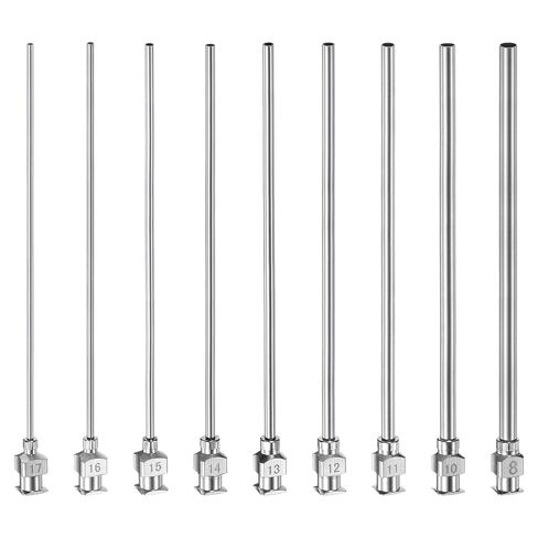 HARFINGTON 18pcs 8/10/11/12/13/14/15/16/17 Gauge Stainless Steel Dispensing Needles, 4" All Metal Glue Needle Tube Blunt Tips Luer Lock for Thick Liquids, Ink, Glue, Lab Use in Saudi Arabia