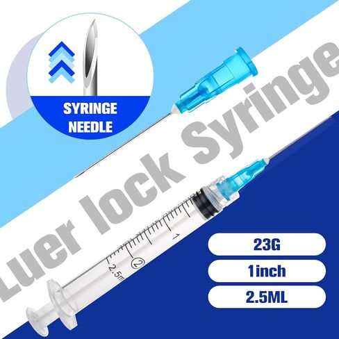 2.5ml Syringe with Needle, 23Ga 1inch 1cc Luer Lock Syringe for Scientific Labs, Measuring Liquid, Disposable Individually Packaged, Pack of 100 in Saudi Arabia