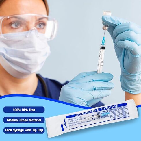 2.5ml Syringe with Needle, 23Ga 1inch 1cc Luer Lock Syringe for Scientific Labs, Measuring Liquid, Disposable Individually Packaged, Pack of 100 in Saudi Arabia