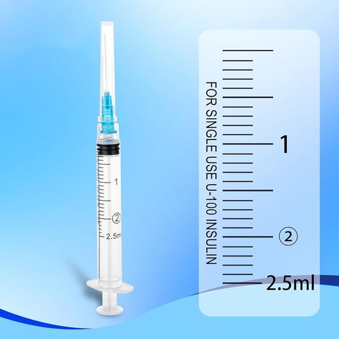2.5ml Syringe with Needle, 23Ga 1inch 1cc Luer Lock Syringe for Scientific Labs, Measuring Liquid, Disposable Individually Packaged, Pack of 100 in Saudi Arabia