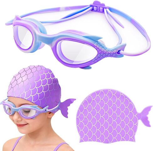 Kids Swim Caps with Goggles for Girls, Waterproof Silicone Unicorn Swimming Cap for Toddler Children Ages 3-8, Anti Fog UV Girls Swim Goggles Shower Cap Bathing Hats Swim Accessories in Saudi Arabia