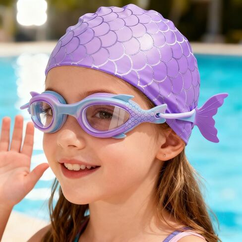 Kids Swim Caps with Goggles for Girls, Waterproof Silicone Unicorn Swimming Cap for Toddler Children Ages 3-8, Anti Fog UV Girls Swim Goggles Shower Cap Bathing Hats Swim Accessories in Saudi Arabia