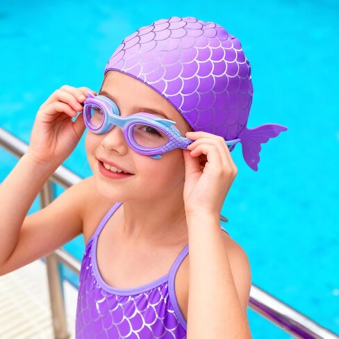 Kids Swim Caps with Goggles for Girls, Waterproof Silicone Unicorn Swimming Cap for Toddler Children Ages 3-8, Anti Fog UV Girls Swim Goggles Shower Cap Bathing Hats Swim Accessories in Saudi Arabia