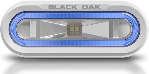 أضواء الموزعة البحرية المقاومة للماء من Black Oak Low Pro - شريط إضاءة LED أو شريط إضاءة على سطح السفينة، 2000 لومن، شعاع 120 درجة، IP69K، دعامة تثبيت (مبيت أبيض، هالة زرقاء) in Kuwait