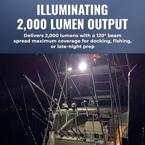 أضواء الموزعة البحرية المقاومة للماء من Black Oak Low Pro - شريط إضاءة LED أو شريط إضاءة على سطح السفينة، 2000 لومن، شعاع 120 درجة، IP69K، دعامة تثبيت (مبيت أبيض، هالة زرقاء) in Kuwait