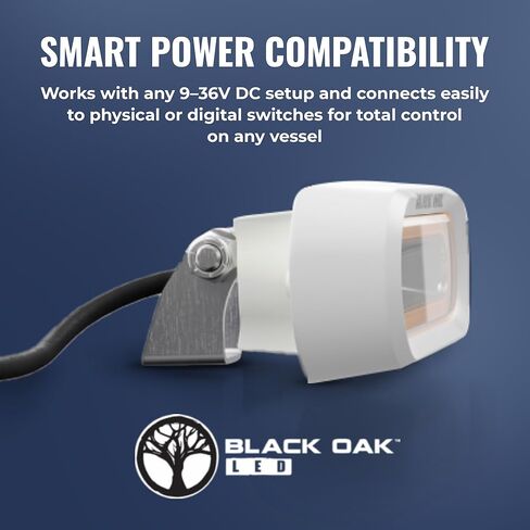 أضواء الموزعة البحرية المقاومة للماء من Black Oak Low Pro - شريط إضاءة LED أو شريط إضاءة على سطح السفينة، 2000 لومن، شعاع 120 درجة، IP69K، دعامة تثبيت (مبيت أبيض، هالة زرقاء) in Kuwait