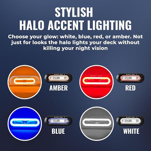 أضواء الموزعة البحرية المقاومة للماء من Black Oak Low Pro - شريط إضاءة LED أو شريط إضاءة على سطح السفينة، 2000 لومن، شعاع 120 درجة، IP69K، دعامة تثبيت (مبيت أبيض، هالة زرقاء) in Kuwait