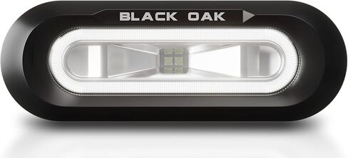 أضواء الموزعة البحرية المقاومة للماء من Black Oak Low Pro - شريط إضاءة LED أو شريط إضاءة على سطح السفينة، 2000 لومن، شعاع 120 درجة، IP69K، دعامة تثبيت (مبيت أبيض، هالة زرقاء) in Kuwait