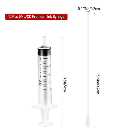10Pcs 5ML/CC Premium Ink Syringe with Luer Lock and 5inch Tube Suitable for Fountain Pen Refill,Glue Application,Liquid Dispensing and Measuring, Pet Food Feeding,Refilling Ink Cartridges in Kuwait