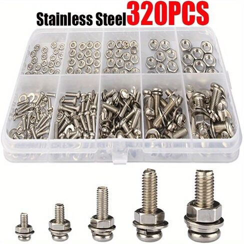320pcs Screw Assortment Kit S304 Stainless M2-M5 Metric Screws Nuts Bolts Organizer Box for Electronics Repair and DIY, Silvery in Saudi Arabia
