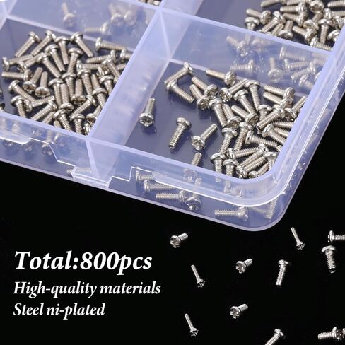 800Pcs Tiny Screws for Electronics Mini Screw Assortment Kit M1/M1.2/M1.4/M1.6/M1.7 Micro Pan Head Small Machine Screws for Eletronic Equipment Repair Mobile Phone Eyeglasses Watch Clocks in Saudi Arabia