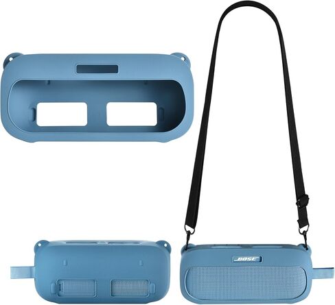 حافظة سيليكون لجهاز Bose SoundLink Flex & Flex الجيل الثاني، غطاء واقٍ مقاوم للصدمات مع حزام كتف قابل للتعديل - حقيبة مكبر صوت محمولة للسفر (أسود) in Kuwait