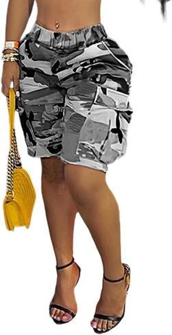 Unybwonn Women Camo Shorts Wide Leg Camouflage Cargo Long Shorts Army Fatigue Plus Size Y2k Bermuda Jorts with Pockets in Kuwait