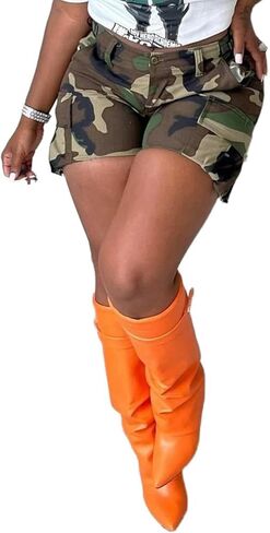 Unybwonn Women Camo Shorts Wide Leg Camouflage Cargo Long Shorts Army Fatigue Plus Size Y2k Bermuda Jorts with Pockets in Kuwait