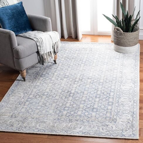 SAFAVIEH Restoration Vintage Collection Runner Rug - 2'3" x 9', Blue & Ivory, Handmade Distressed Wool & Viscose, Ideal for High Traffic Areas in Living Room, Bedroom (RVT706M) in Saudi Arabia