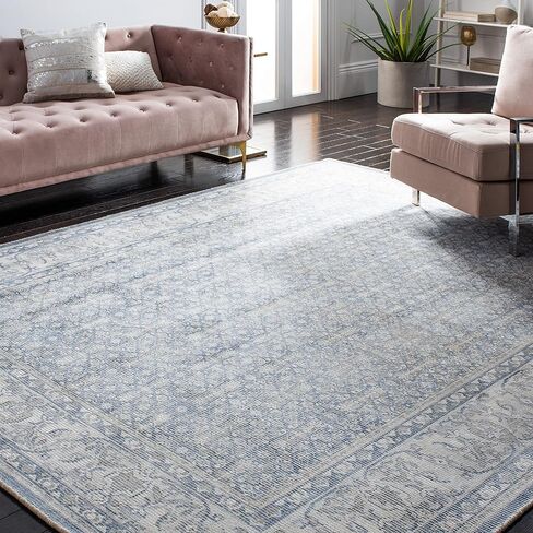 SAFAVIEH Restoration Vintage Collection Runner Rug - 2'3" x 9', Blue & Ivory, Handmade Distressed Wool & Viscose, Ideal for High Traffic Areas in Living Room, Bedroom (RVT706M) in Saudi Arabia