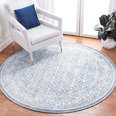 SAFAVIEH Restoration Vintage Collection Runner Rug - 2'3" x 9', Blue & Ivory, Handmade Distressed Wool & Viscose, Ideal for High Traffic Areas in Living Room, Bedroom (RVT706M) in Saudi Arabia