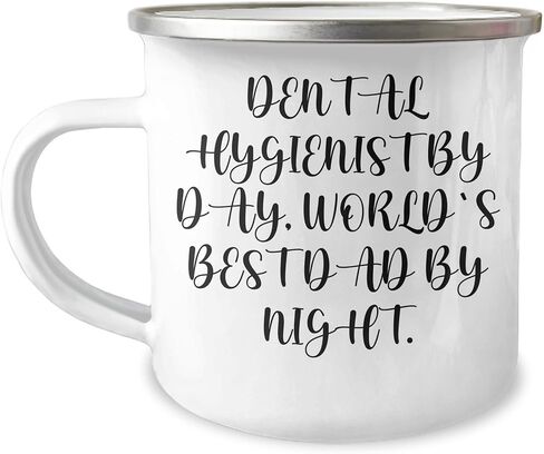 Dental Hygienist Camping Mug - Funny Quote for Birthday Unique Gift from Friends or Family - 'Dental Hygienist By Day, World's Best Dad By Night.' in Saudi Arabia