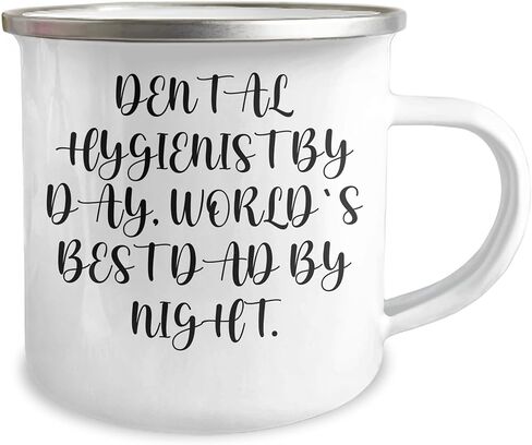 Dental Hygienist Camping Mug - Funny Quote for Birthday Unique Gift from Friends or Family - 'Dental Hygienist By Day, World's Best Dad By Night.' in Saudi Arabia