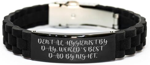NAPAVI Dental Hygienist Gifts for Him, Funny Birthday Present by Day, World's Best Dad by Night Glide lock Clasp Bracelet, Adjustable Silicone and Stainless Steel Jewelry in Saudi Arabia