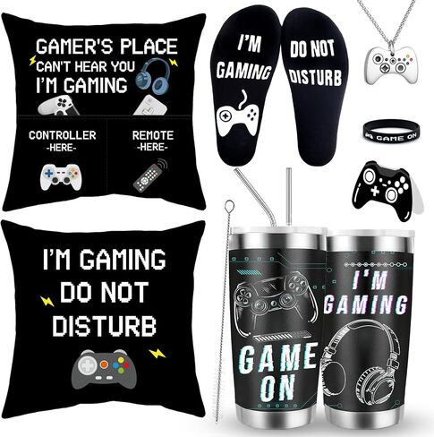 GOAUS Gamer Gifts Funny Socks, Light Up Gaming Pillow Cover 18x18 inch Dual Pockets, Fathers Gifts for Men Dad Teens Teenage Boys Son Boyfriend in Kuwait