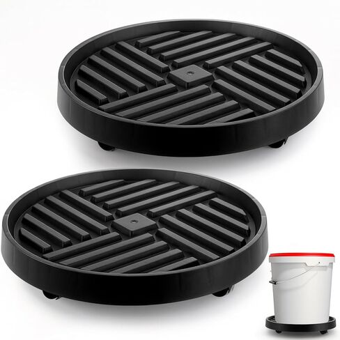 BBTO 2 Pack Bucket Dolly with Wheels, 16 Inch 5-Wheel Wash Bucket Caddy for Car Washing & Auto Detailing, Garage Janitorial Moving, Heavy-Duty Round Base for Mop Flower Pot, Black in Saudi Arabia
