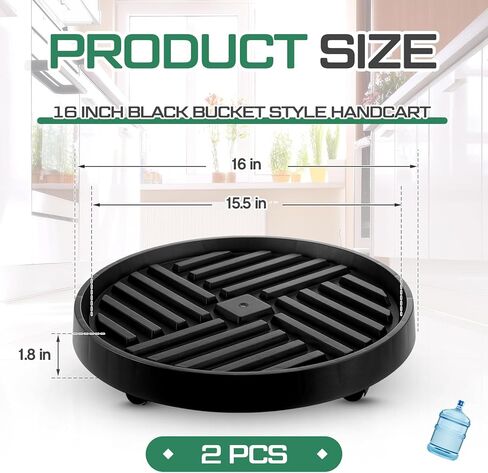 BBTO 2 Pack Bucket Dolly with Wheels, 16 Inch 5-Wheel Wash Bucket Caddy for Car Washing & Auto Detailing, Garage Janitorial Moving, Heavy-Duty Round Base for Mop Flower Pot, Black in Saudi Arabia