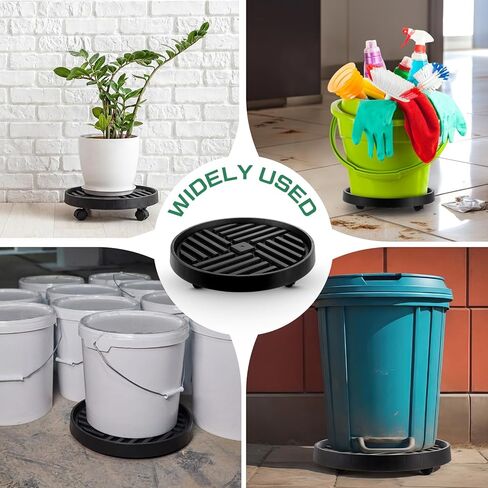 BBTO 2 Pack Bucket Dolly with Wheels, 16 Inch 5-Wheel Wash Bucket Caddy for Car Washing & Auto Detailing, Garage Janitorial Moving, Heavy-Duty Round Base for Mop Flower Pot, Black in Saudi Arabia