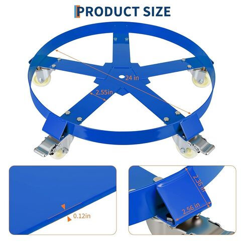 55 Gallon Heavy Duty Drum Dolly, 1,250 Pound Capacity,Barrel Dolly Cart Drum Caddy with Cross Braces & Swivel Casters Wheel,Non Tipping Design,Barrel Cart with Brake for Warehouse Drum Handling in Saudi Arabia