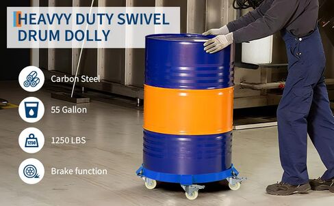 55 Gallon Heavy Duty Drum Dolly, 1,250 Pound Capacity,Barrel Dolly Cart Drum Caddy with Cross Braces & Swivel Casters Wheel,Non Tipping Design,Barrel Cart with Brake for Warehouse Drum Handling in Saudi Arabia