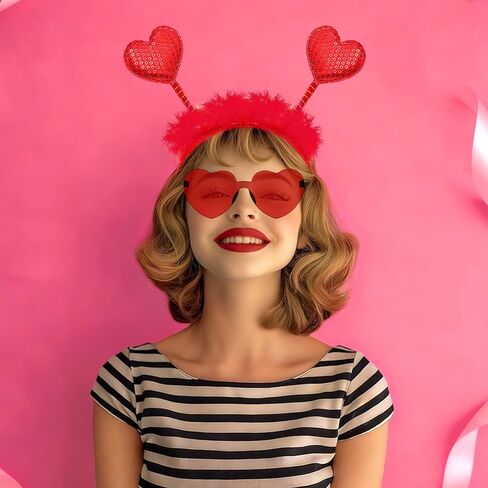 KHC-KHF Heart-Boppers Headbands Head Boppers Heart Shape Sunglasses Love Party Props Wedding Birthday Costume Accessories Kids Adult Valentine Cosplay in Kuwait