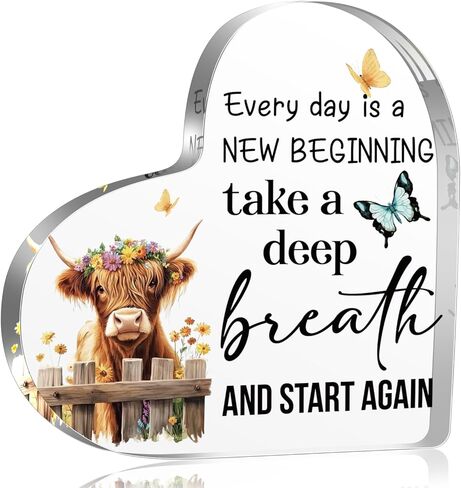 Spring Decorations Highland Cow Gifts for Women Friends Daughter Sister, Every day is a New Beginning Motivational and Inspirational Decorations for Home Bathroom, Housewarming Acrylic Keepsake Gifts in Kuwait