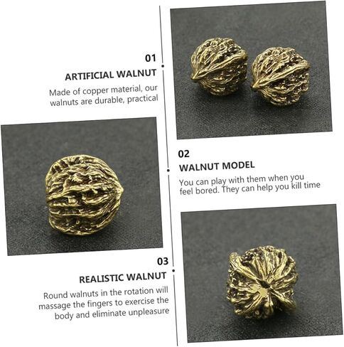 PLAFOPE مقبض الجوز النحاسي القديم قطعة لعب صلبة كبيرة مادة تسلية لتخفيف التوتر وممارسة الأصابع للديكور ودعائم الصور in Kuwait