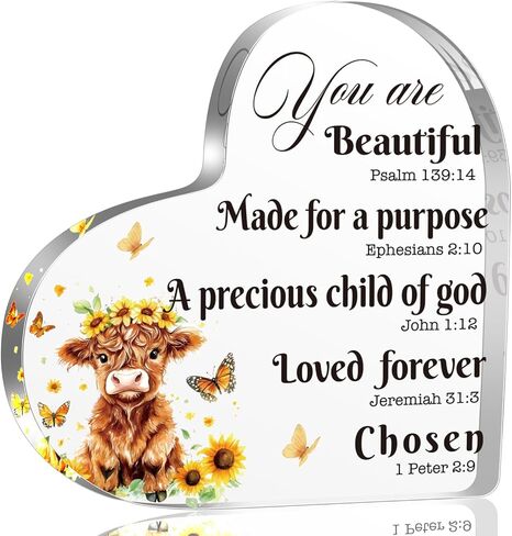Spring Decorations Highland Cow Gifts for Women Friends Daughter Sister, Every day is a New Beginning Motivational and Inspirational Decorations for Home Bathroom, Housewarming Acrylic Keepsake Gifts in Kuwait