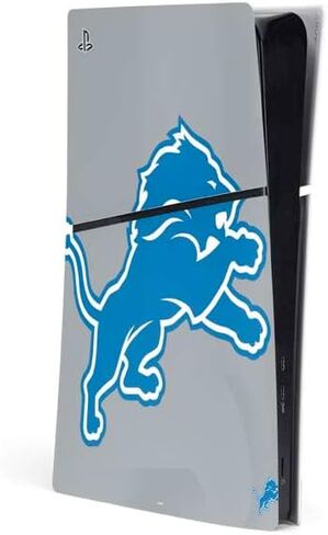 غلاف Skinit المخصص للألعاب متوافق مع وحدة التحكم PS5 Slim Digital Edition - تصميم مرخص رسميًا من NFL Detroit Lions باللونين الأبيض والأسود in Saudi Arabia
