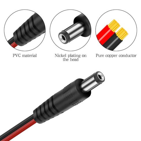 MEIRIYFA DC 5.5x2.1 مم إلى كابل اختبار مشبك التمساح، DC 5521 ذكر إلى مشبك التمساح المزدوج موصل محول الطاقة 12 فولت لإمدادات الطاقة، DIY، CCTV، موصلات اختبار 52 سم /20.47 بوصة -5 قطع in Saudi Arabia