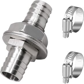 Napredak 1/2 Inch Stainless Steel Hose Barb Bulkhead Fitting for Water Fuel Air Systems with Flat Washers and Clamps (2 Pack) in Kuwait