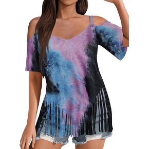 Remidoo Fringe Tops for Women Oversized T Shirt Bell Short Sleeve Sexy V Neck Shirts in Kuwait
