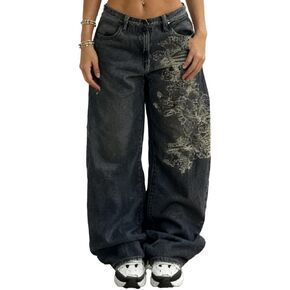 Unisex Y2K Hip-Hop Gothic Jeans Casual Baggy Oversize Streetwear Gragon Print Letter Graphic Retro Denim Pants in Kuwait